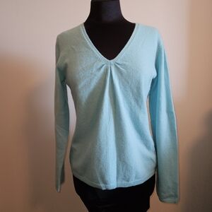 Talbots Cashmere Sweater Aqua Size Large V Neck Long Sleeve